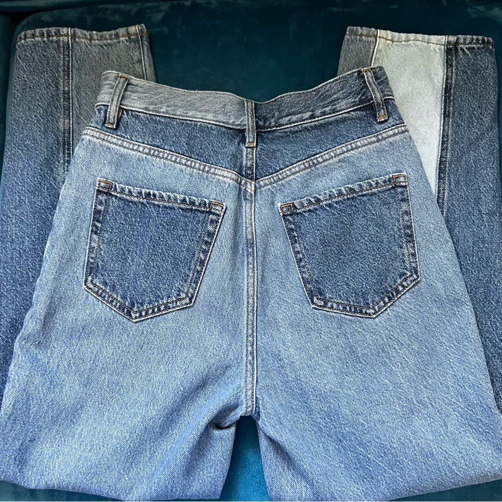 PACSUN Eco Two-Tone Patchwork Blue High Waisted Straight Leg Jeans - Picture 9 of 13